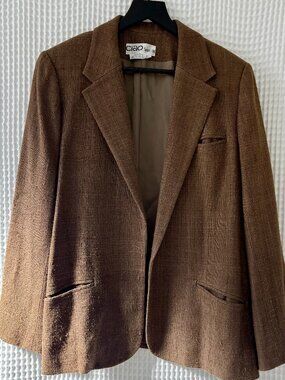 Vintage Ciao Sport Ltd. nubby brown silk women's open front blazer jacket M READ